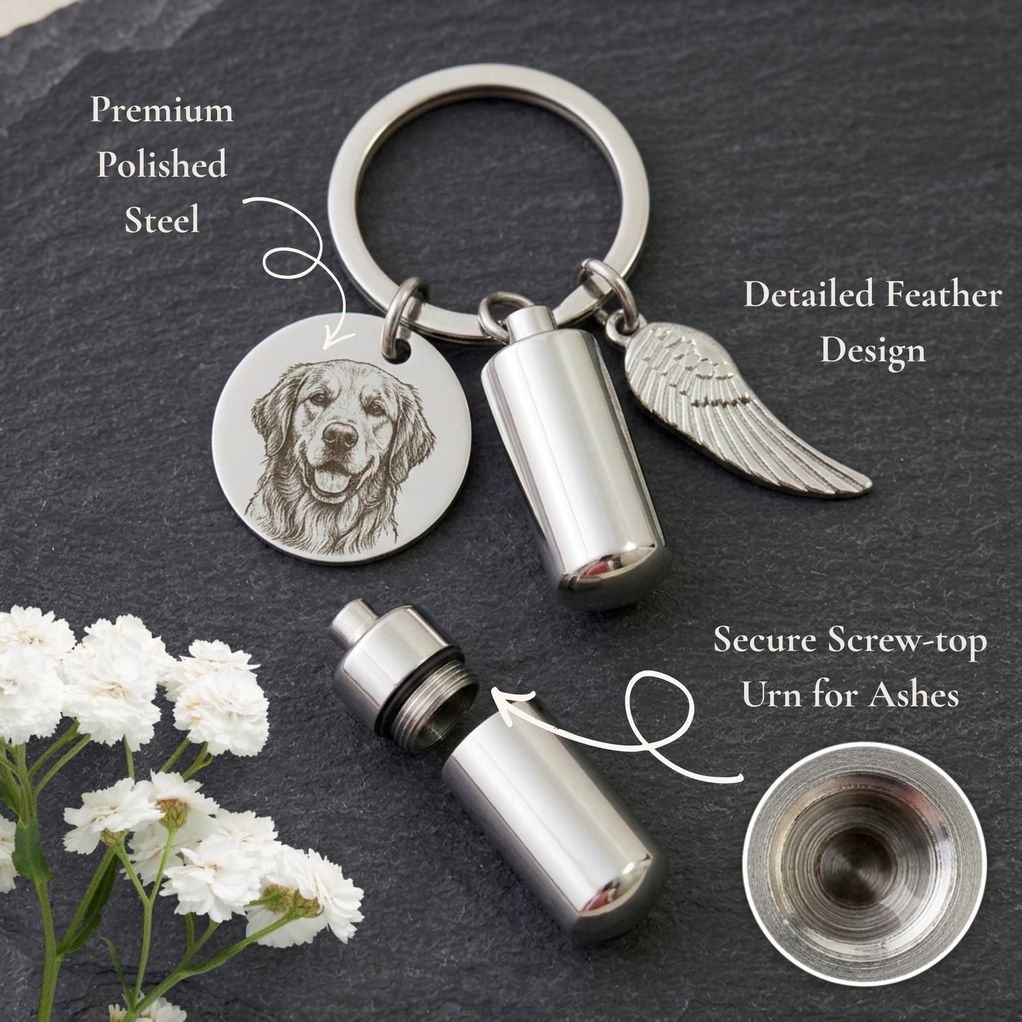 Personalised Pet Memorial Keychain with Keepsake Capsule