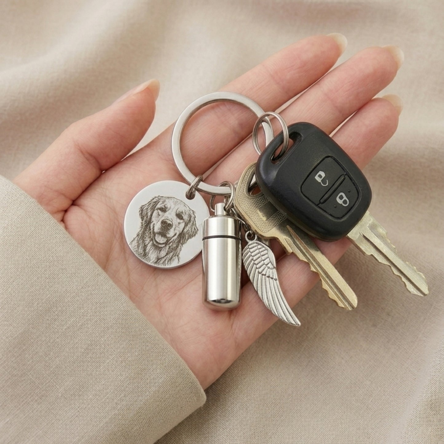 Personalised Pet Memorial Keychain with Keepsake Capsule